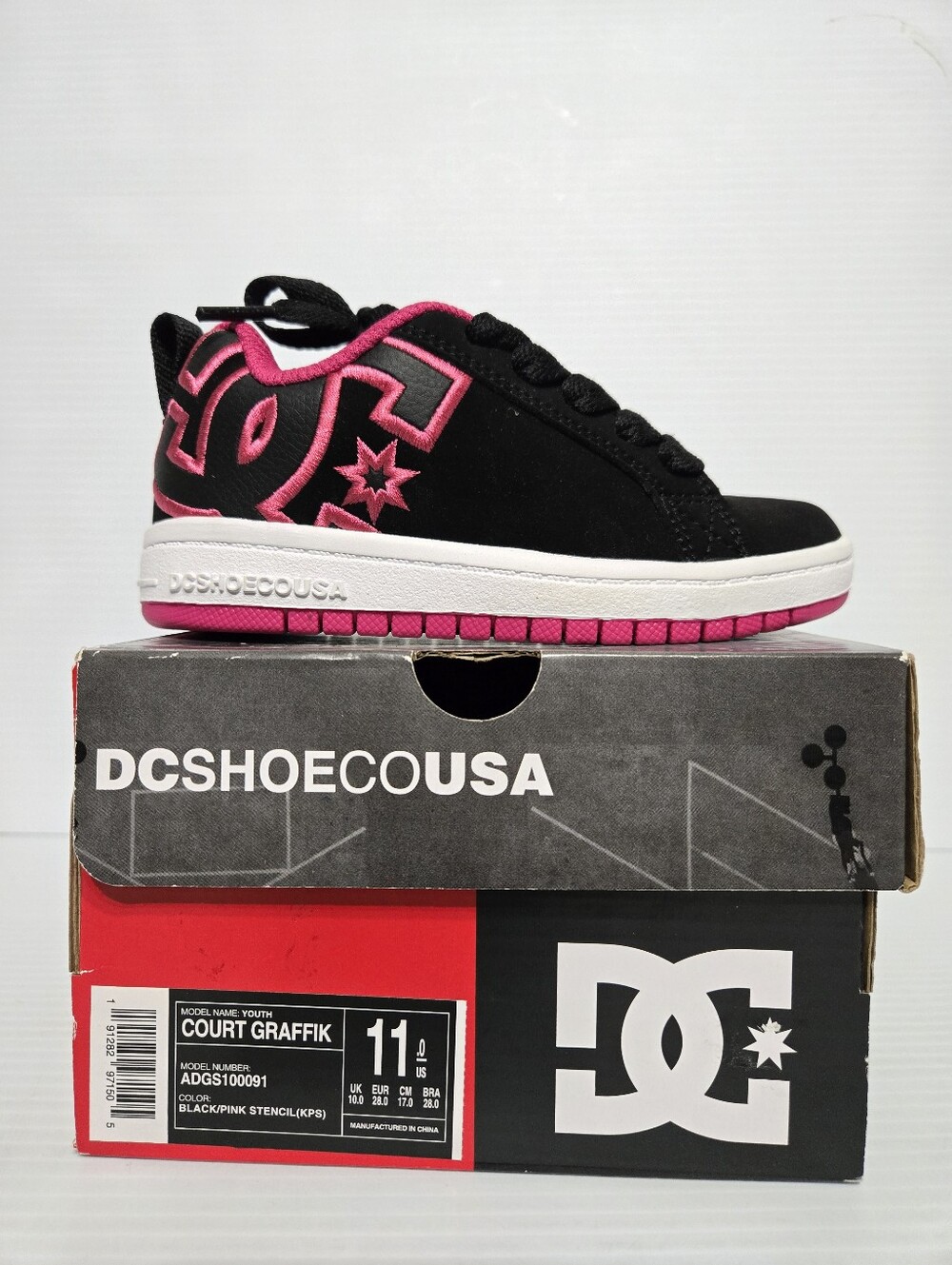 DC Court Graffik Toddler Size 11 Black & Hot Pink Skate Shoe